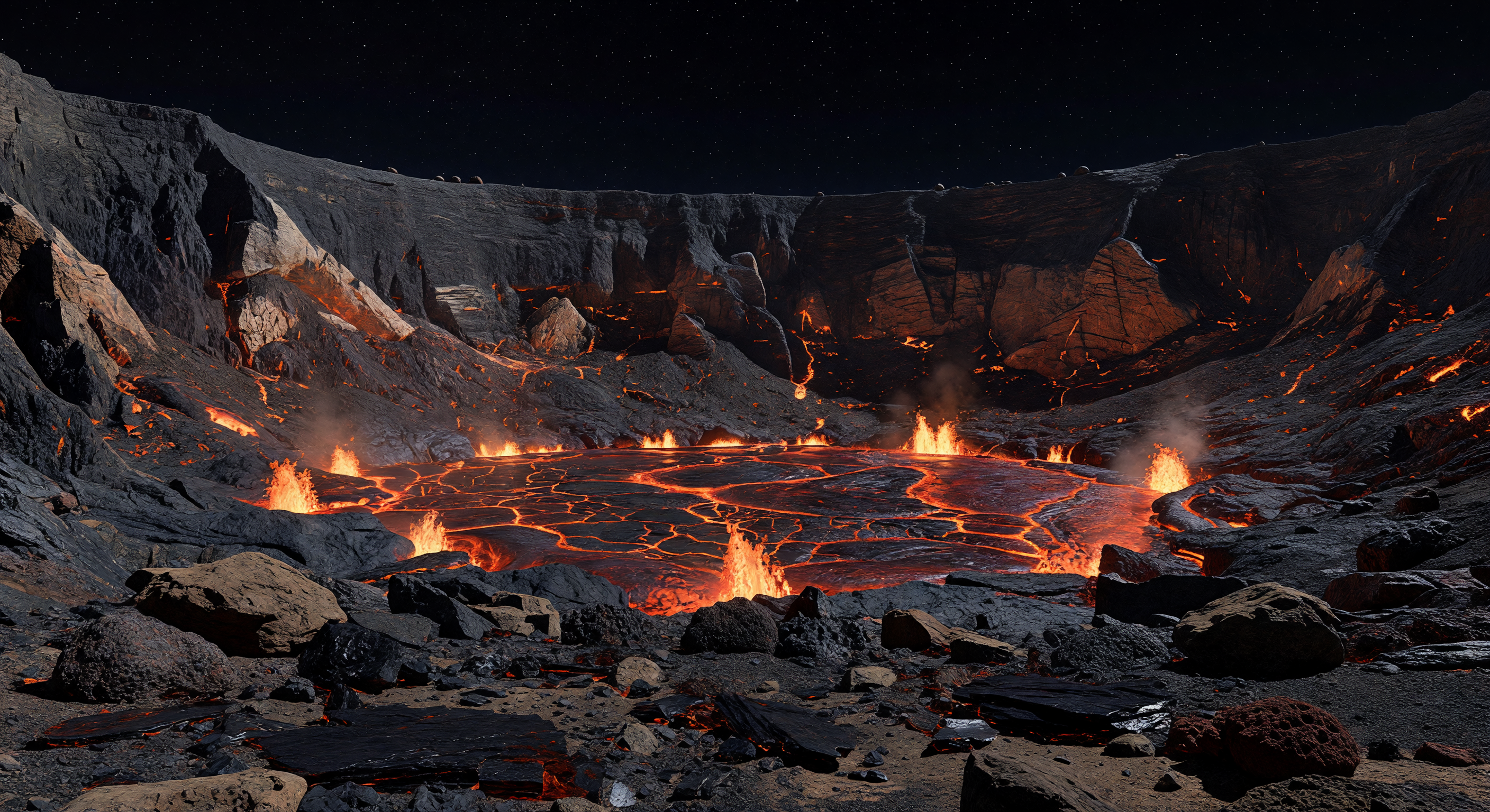 Lago de caldera nocturna