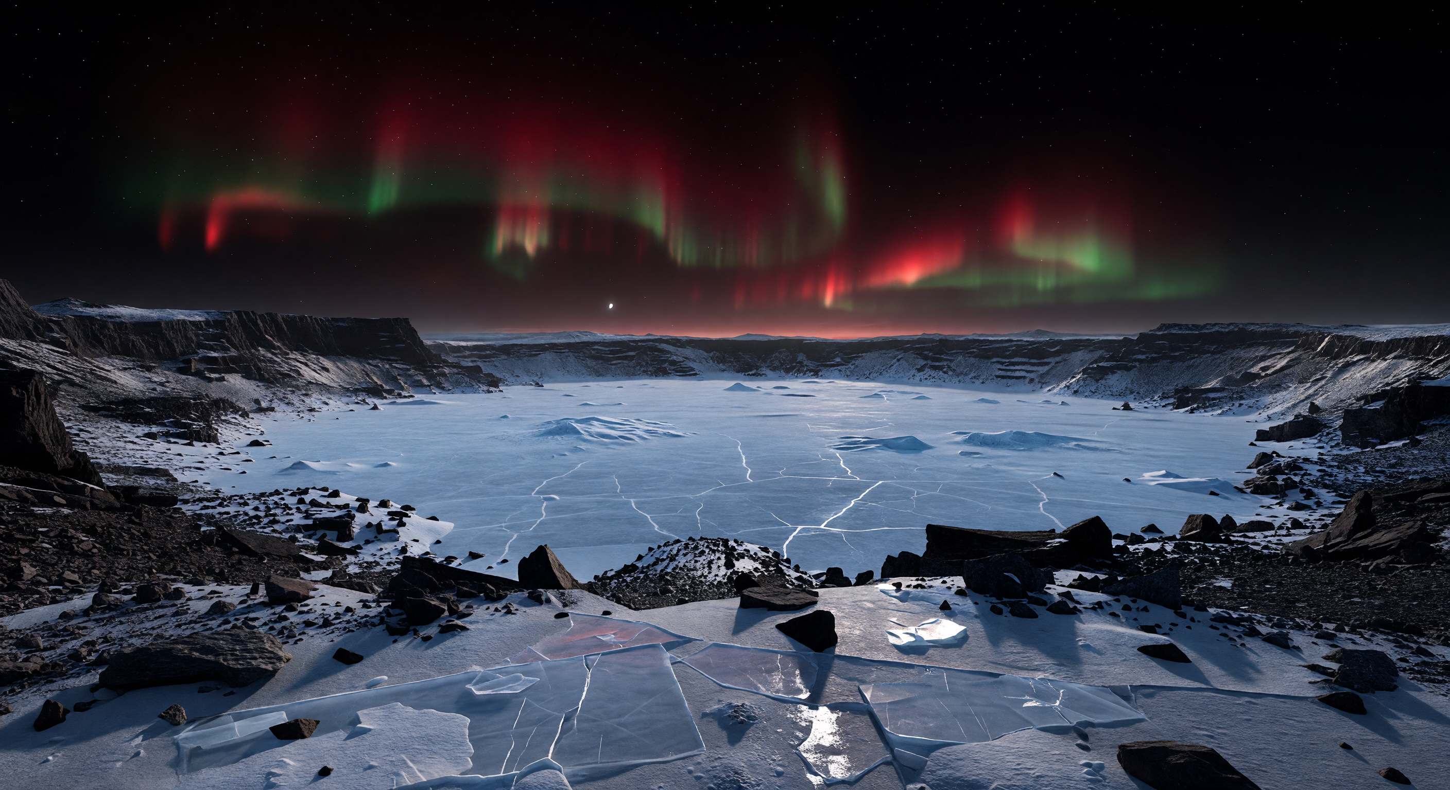 Aurora sul bacino ghiacciato