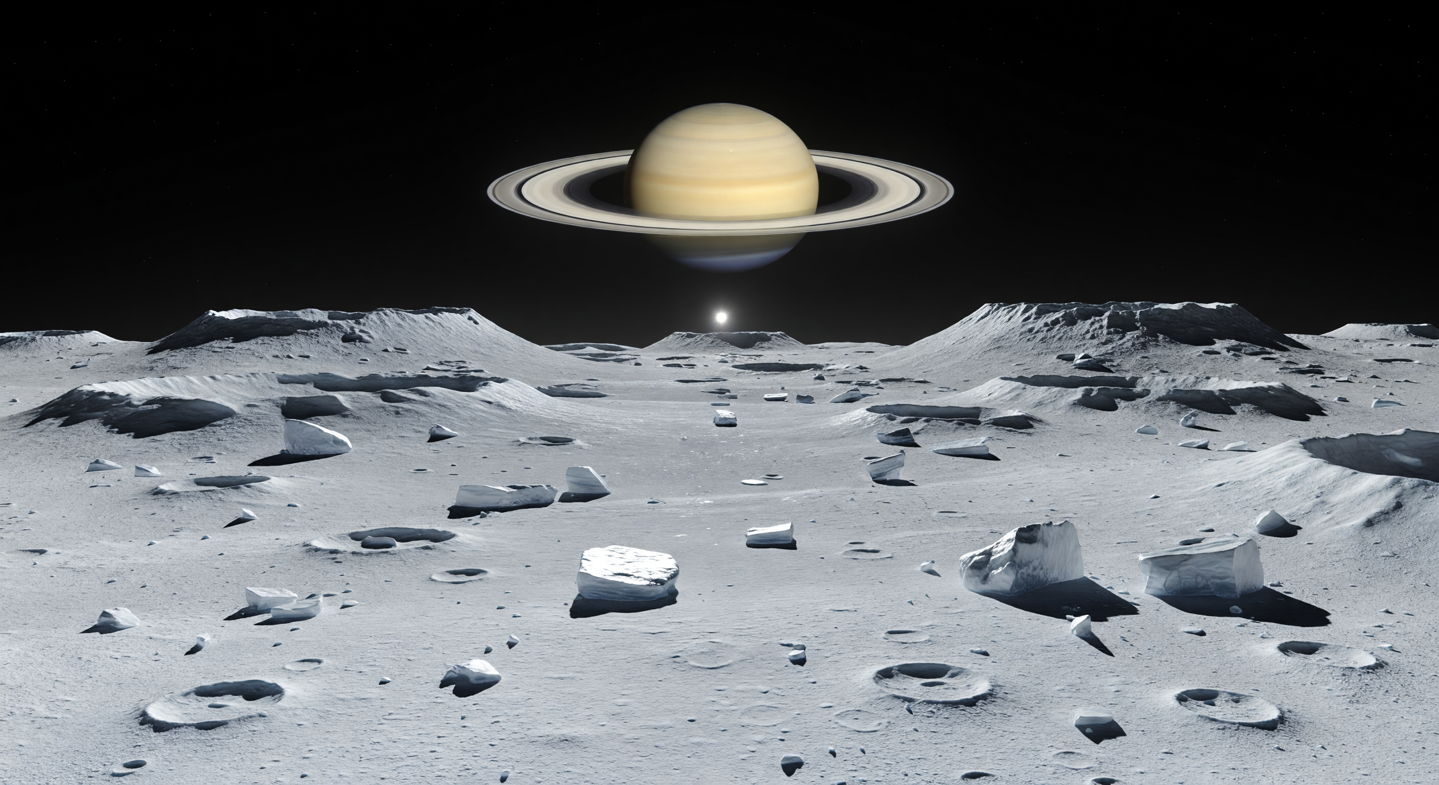 Saturno sulla pianura craterizzata