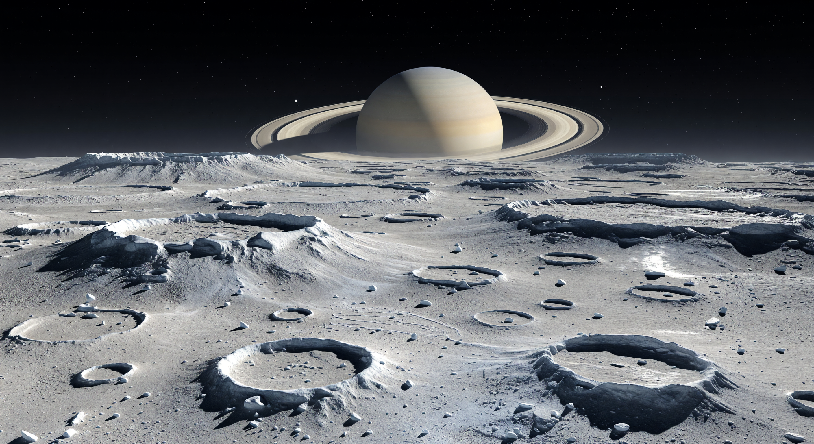 Saturno sobre terras crateradas