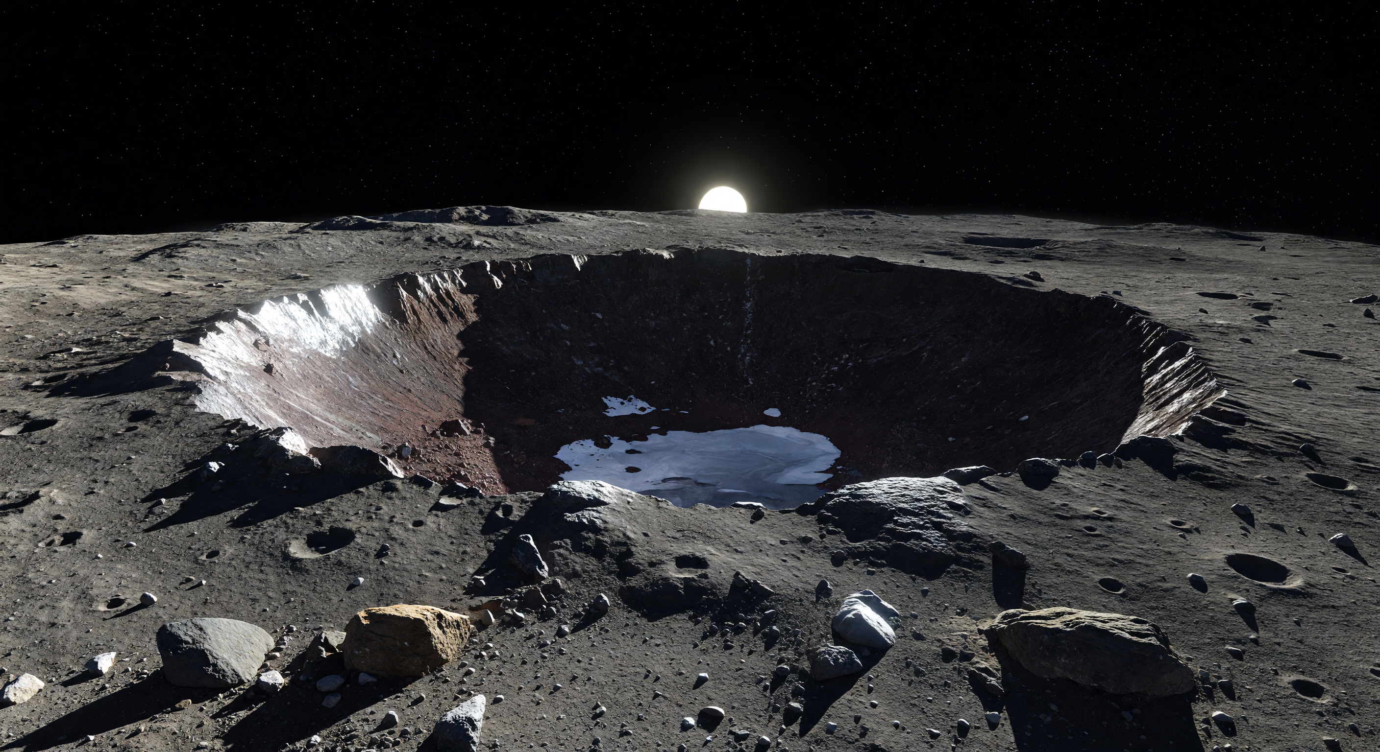 Shadowed Polar Ice Crater
